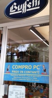 Compro PC pago in contanti Bologna-Giro di penna-Affiliato Buffetti Locandina servizio Compro PC pago in contanti presso i nostri punti vendita a Bologna e San Lazzaro